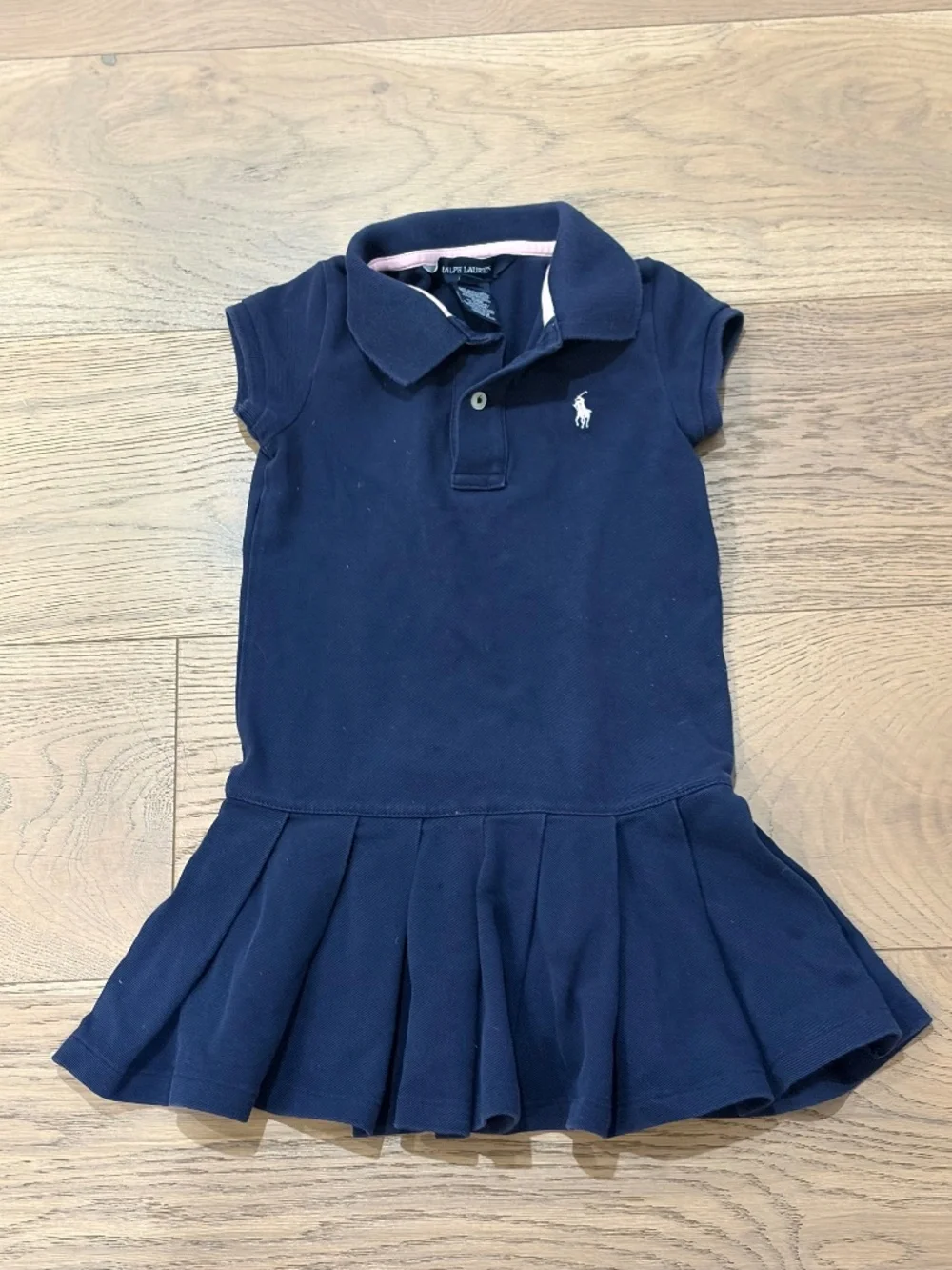 Ralph Lauren Navy with Pink Logo Cotton Girls Size 4 Dress - Pleat Skirt